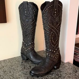 Old Gringo Mexicano Handcrafted Black Leather Studded Boots NWOT
